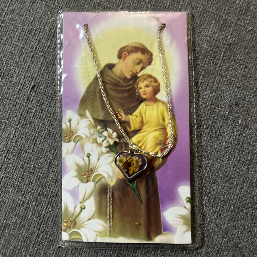 Small floral St. Anthony of Padua necklace with prayer card